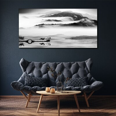 Tableau toile imprimée Panorama de montagne brumeux