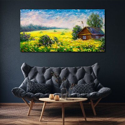 Tableau imprimé sur toile Paysages d'été avec un chalet dans le champ