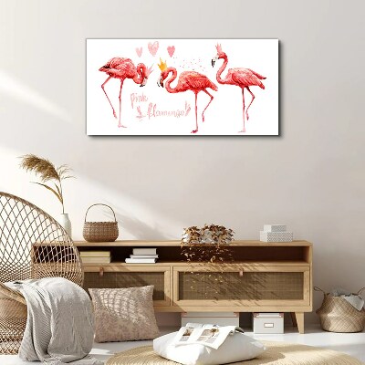 Tableau toile imprimée Flamants roses avec des couronnes