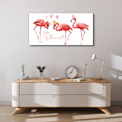 Tableau toile imprimée Flamants roses avec des couronnes