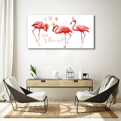 Tableau toile imprimée Flamants roses avec des couronnes