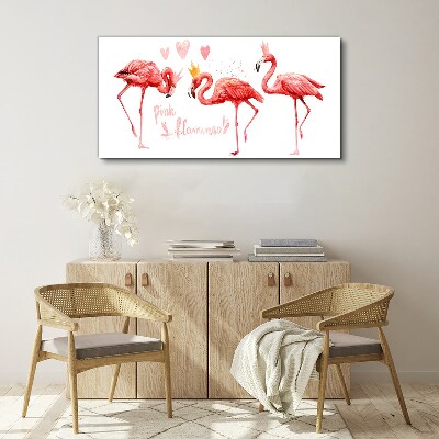 Tableau toile imprimée Flamants roses avec des couronnes
