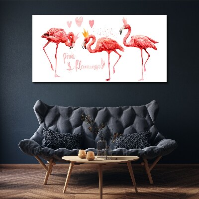 Tableau toile imprimée Flamants roses avec des couronnes