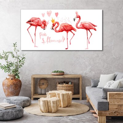 Tableau toile imprimée Flamants roses avec des couronnes