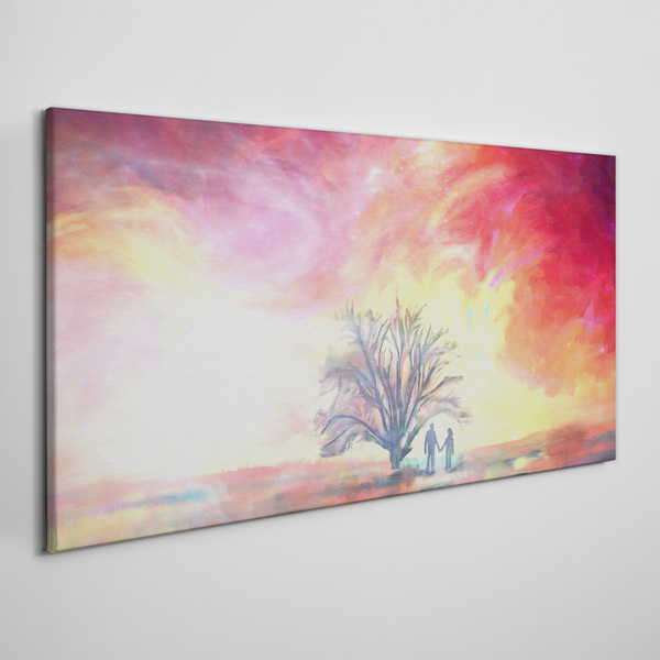 Tableau sur toile Coucher de soleil romantique sous l'arbre
