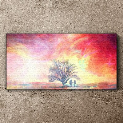 Tableau sur toile Coucher de soleil romantique sous l'arbre