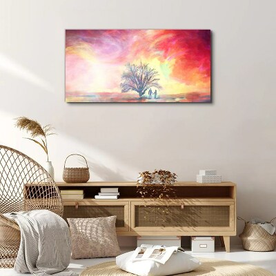 Tableau sur toile Coucher de soleil romantique sous l'arbre
