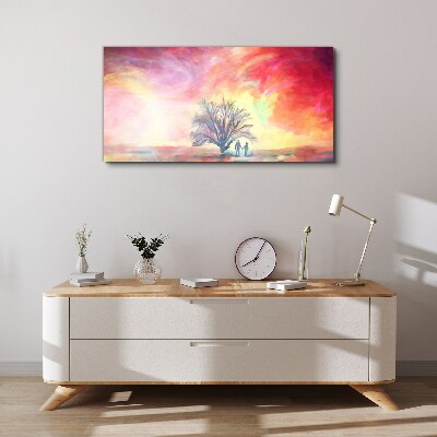 Tableau sur toile Coucher de soleil romantique sous l'arbre