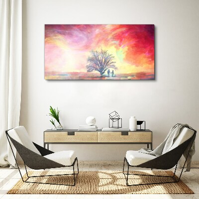 Tableau sur toile Coucher de soleil romantique sous l'arbre