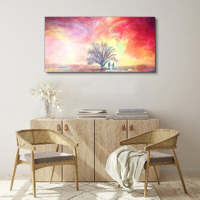 Tableau sur toile Coucher de soleil romantique sous l'arbre