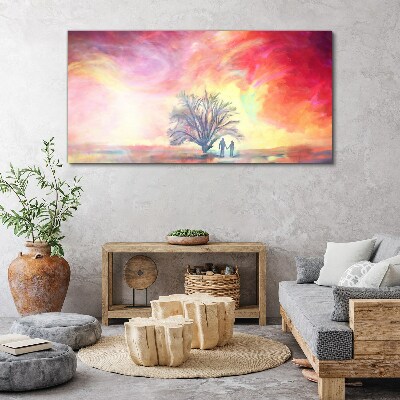Tableau sur toile Coucher de soleil romantique sous l'arbre