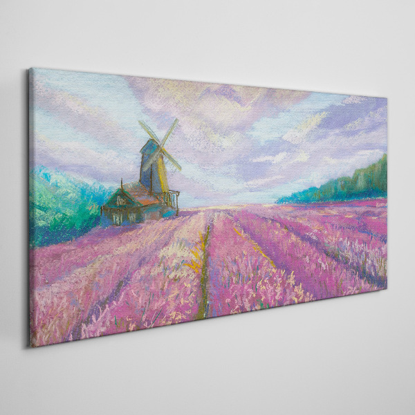 Tableau sur toile Paysage floral avec un moulin à vent