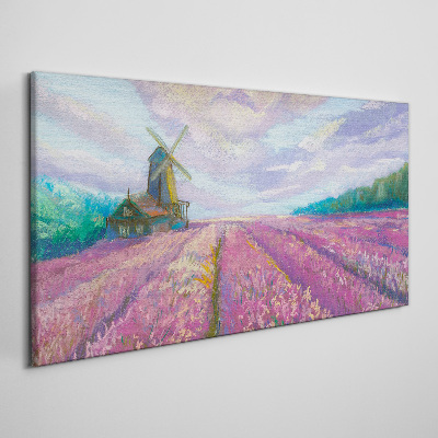 Tableau sur toile Paysage floral avec un moulin à vent