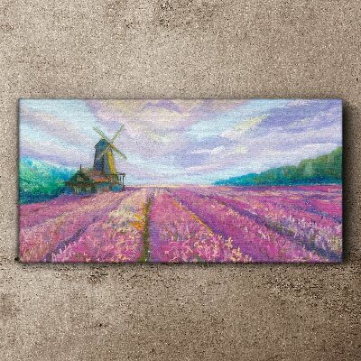 Tableau sur toile Paysage floral avec un moulin à vent