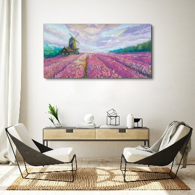 Tableau sur toile Paysage floral avec un moulin à vent