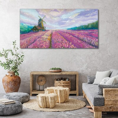Tableau sur toile Paysage floral avec un moulin à vent