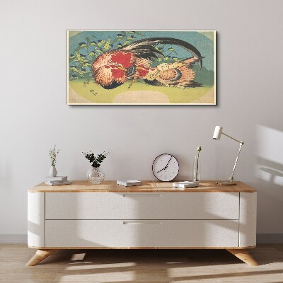 Tableau imprimé sur toile Coq et poulet dans le jardin