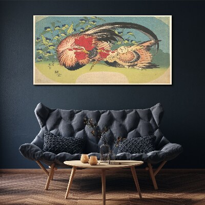 Tableau imprimé sur toile Coq et poulet dans le jardin