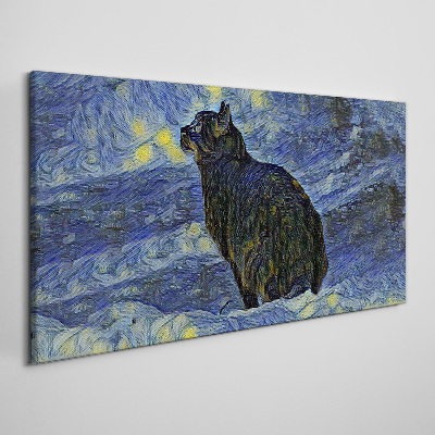 Tableau toile imprimée Chat dans le ciel nocturne