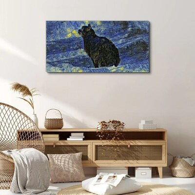 Tableau toile imprimée Chat dans le ciel nocturne