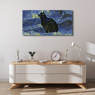 Tableau toile imprimée Chat dans le ciel nocturne