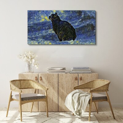 Tableau toile imprimée Chat dans le ciel nocturne