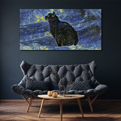 Tableau toile imprimée Chat dans le ciel nocturne