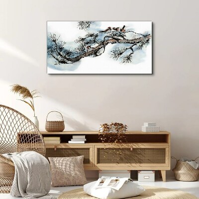 Tableau imprimé sur toile Une branche paisible avec des oiseaux