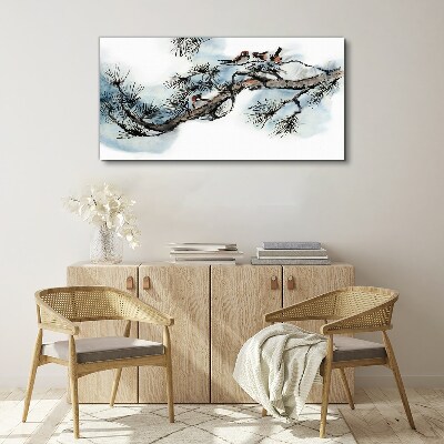 Tableau imprimé sur toile Une branche paisible avec des oiseaux