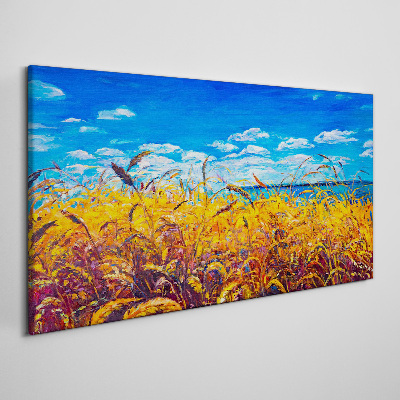 Tableau sur toile Champs dorés sous un ciel bleu