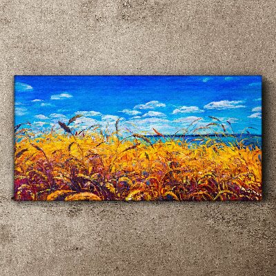 Tableau sur toile Champs dorés sous un ciel bleu