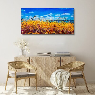 Tableau sur toile Champs dorés sous un ciel bleu