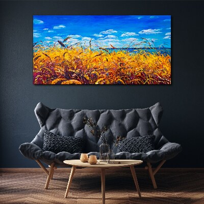 Tableau sur toile Champs dorés sous un ciel bleu