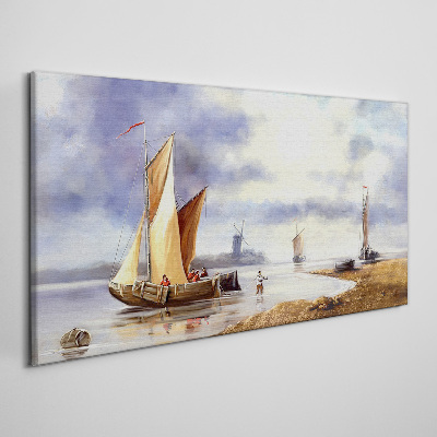 Tableau toile imprimée Un port tranquille avec des voiliers