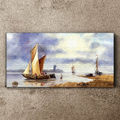 Tableau toile imprimée Un port tranquille avec des voiliers