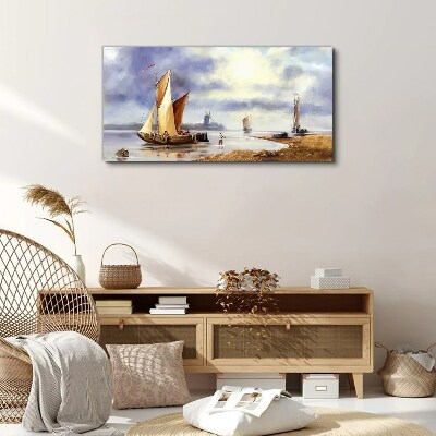Tableau toile imprimée Un port tranquille avec des voiliers