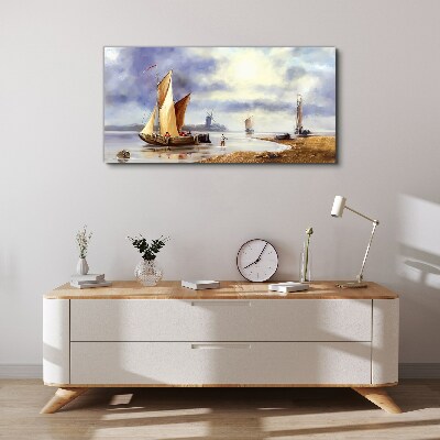 Tableau toile imprimée Un port tranquille avec des voiliers