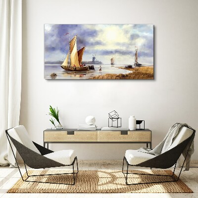 Tableau toile imprimée Un port tranquille avec des voiliers