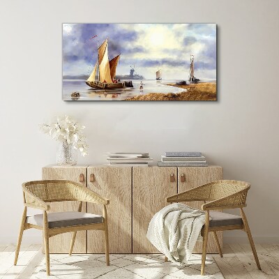 Tableau toile imprimée Un port tranquille avec des voiliers