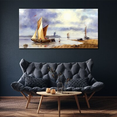 Tableau toile imprimée Un port tranquille avec des voiliers
