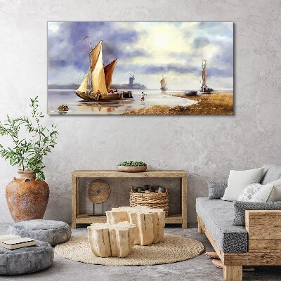 Tableau toile imprimée Un port tranquille avec des voiliers