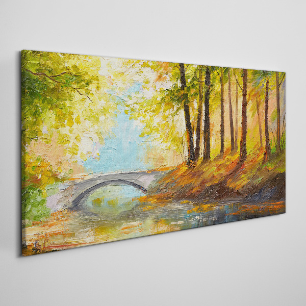 Tableau sur toile Un pont dans la forêt d'automne