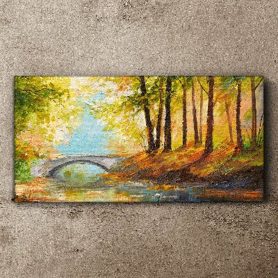 Tableau sur toile Un pont dans la forêt d'automne