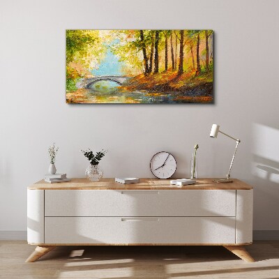 Tableau sur toile Un pont dans la forêt d'automne