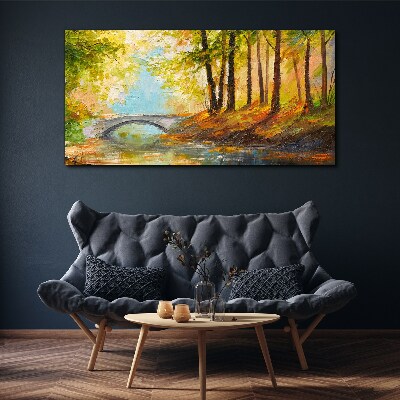 Tableau sur toile Un pont dans la forêt d'automne