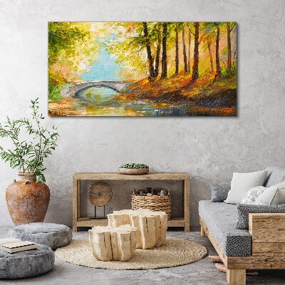 Tableau sur toile Un pont dans la forêt d'automne