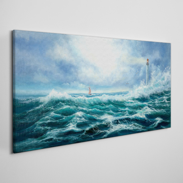 Tableau toile imprimée Mer agitée avec phare