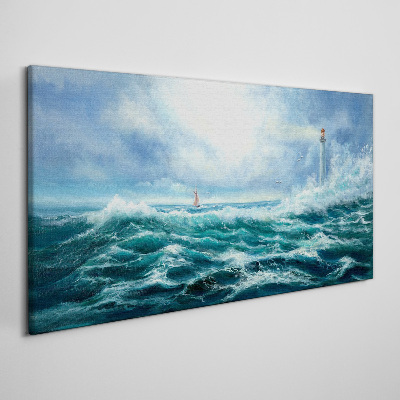 Tableau toile imprimée Mer agitée avec phare