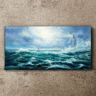 Tableau toile imprimée Mer agitée avec phare