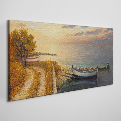 Tableau imprimé sur toile Un port tranquille au soleil couchant
